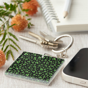 Porte-clefs La Saint-Patrick Trèfle aquarelle sur fond noir