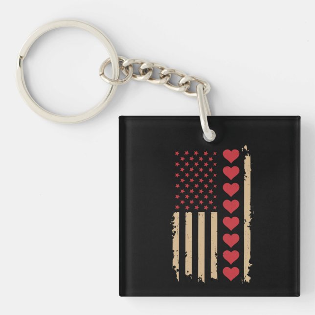 Porte-clefs La Saint-Valentin Drapeaux américains Cœurs  (Devant)