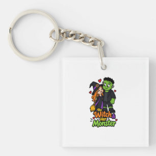 Porte-clefs La Sorcière et Son Monstre Couple Mignon Halloween