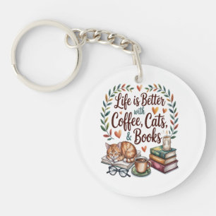 Porte-clefs La vie est meilleure avec du café, des chats et de