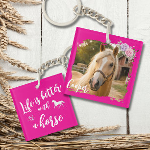 Porte-clefs La vie est meilleure avec un cheval rose personnal