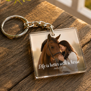 Porte-clefs La vie est meilleure avec une photo de monogramme
