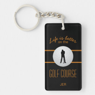 Porte-clefs La vie est meilleure golfeur monogramme noir orang