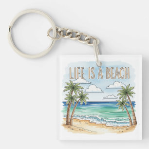 Porte-clefs "La vie est une plage" Palm tropical Océan