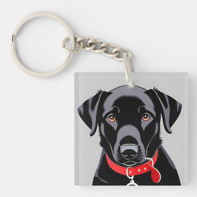 Porte-clefs Labrador noir avec collier rouge (Devant)
