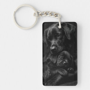 Porte-clefs Labrador noir, parent et enfant, Câlin d'amour