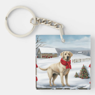 Porte-clefs Labrador Retriever dans la neige à Noël