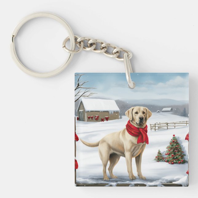 Porte-clefs Labrador Retriever dans la neige à Noël (Devant)
