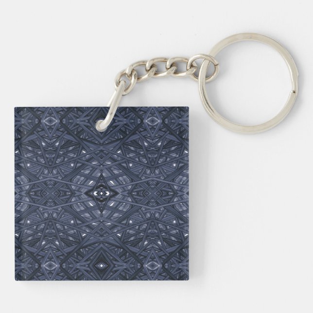 Porte-clefs Labyrinthe Bleu Abstrait Art à l'encre d'alcool (Dos)