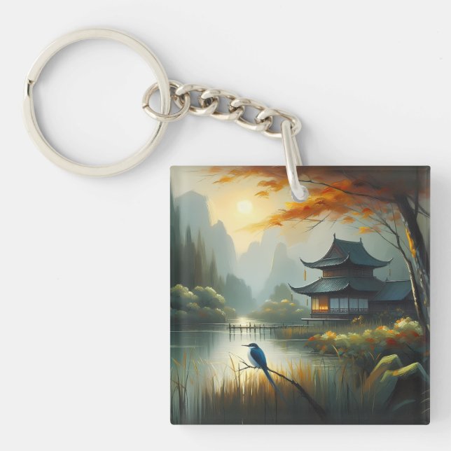 Porte-clefs Lac Japon Oiseau 1 - Toile (Devant)