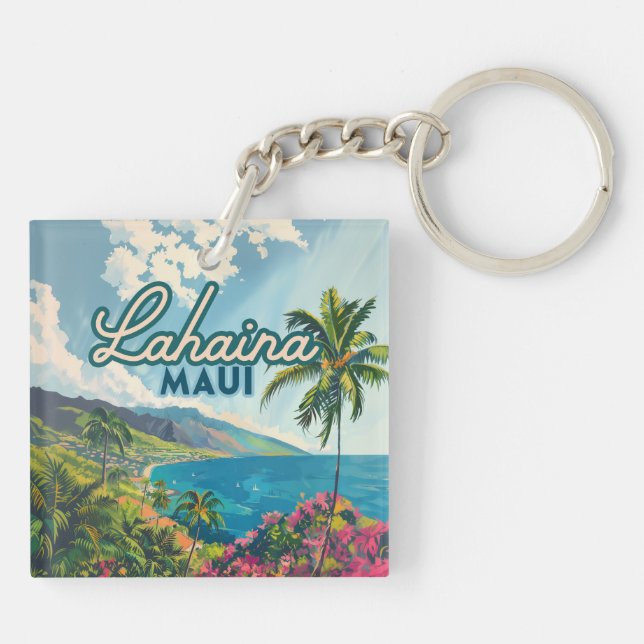 Porte-clefs Lahaina Maui Hawaii Beach Coast Retro (Dos)