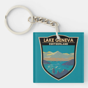 Porte-clefs Lake Geneva Suisse Travel Art Vintage