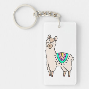 Porte-clefs lama alpaga de dessin animé souriant et heureux