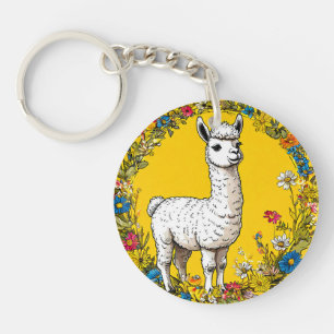 Porte-clefs Lama blanc joyeux