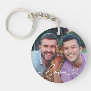 Porte-clefs L'amour en script blanc avec le coeur Photo person