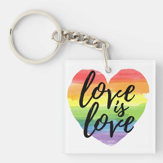 Porte-clefs L'amour est l'amour| Coeur d'aquarelle arc-en-ciel (Devant)