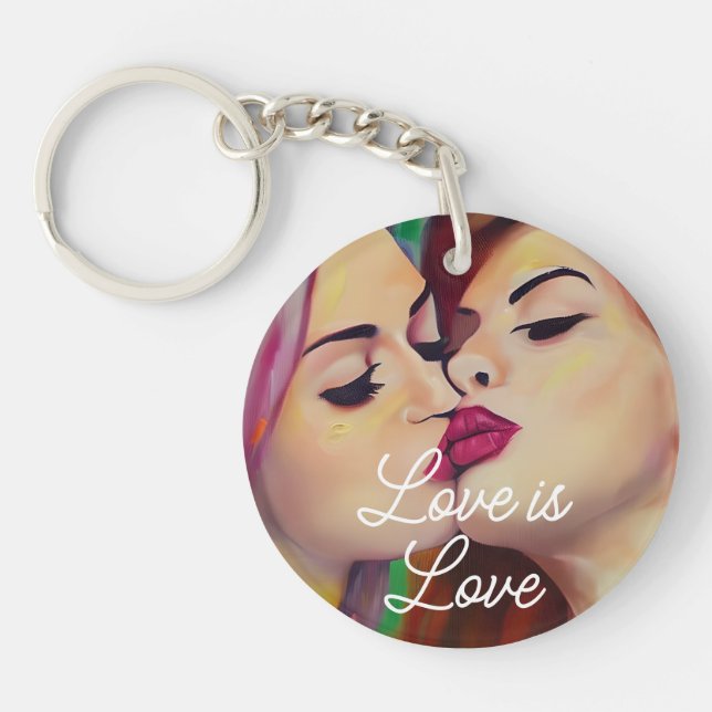 Porte-clefs L'amour est l'amour | Deux femmes s'embrassant (Devant)