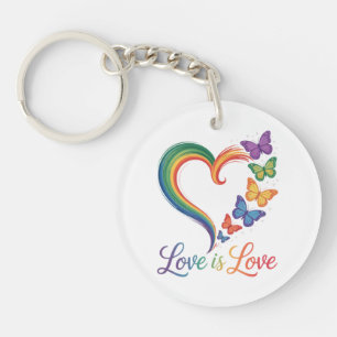 Porte-clefs L'amour est l'amour LGBT Papillon Cœur Arc-en-ciel