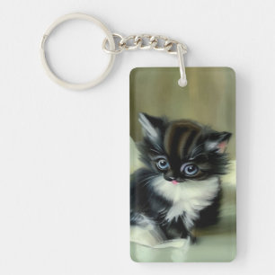 Porte-clefs Langue vintage de Kitten noir et blanc