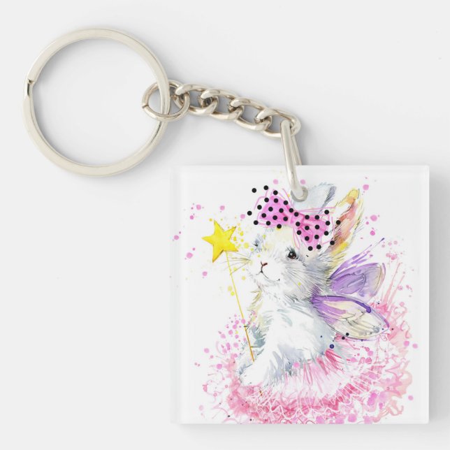 Porte-clefs Lapin de fée d'aquarelle (Devant)
