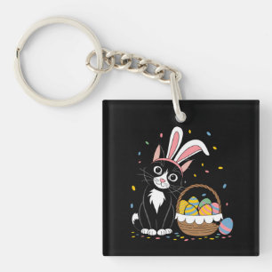 Porte-clefs Lapin de Pâques Chat Noir Smoking Oreilles de Lapi