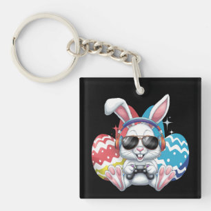 Porte-clefs Lapin de Pâques Joyeux Gaming Gamer Jeux