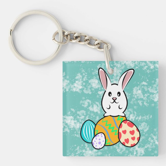 Porte-clefs Lapin de Pâques sur les oeufs de Pâques (Devant)