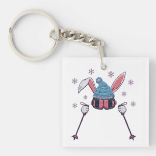 Porte-clefs Lapin de ski en fausse laine humour d'hiver
