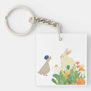 Porte-clefs Lapin et Oiseau de Whimsical en Fleur - Plage de p