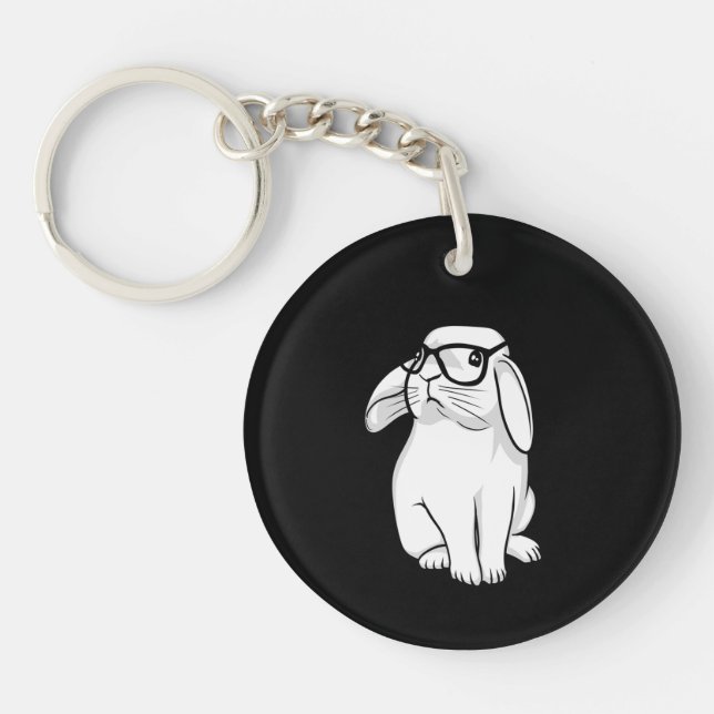 Porte-clefs Lapin Hipster Drôle Lapin Avec Lunettes Mignonne A (Devant)