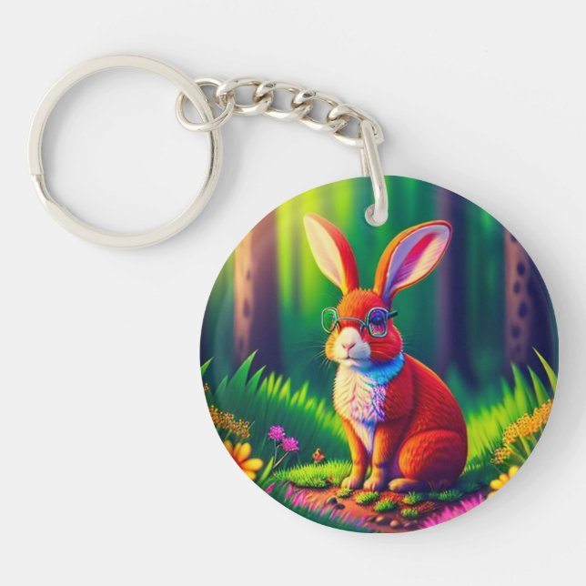 Porte-clefs Lapin rouge assis sur l'herbe (Devant)