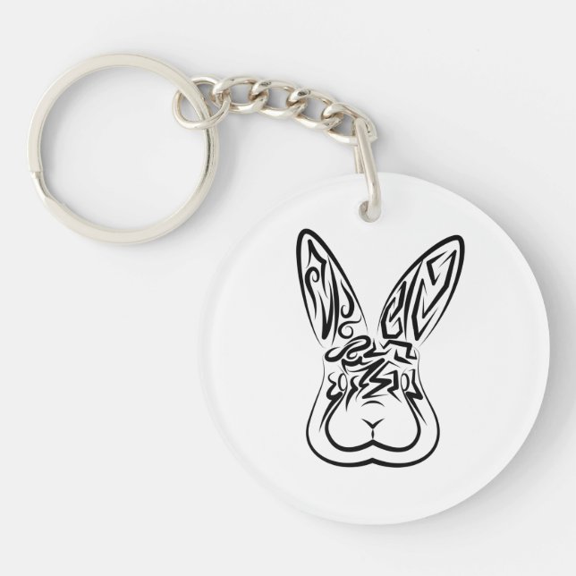 Porte-clefs Lapin tribal noir et blanc (Devant)