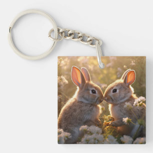 Porte-clefs Lapins Adorables dans la Prairie de Printemps Desi