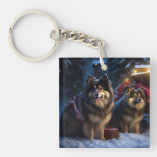 Porte-clefs Lapphund finlandais Traîneau enneigé Décor de Noël