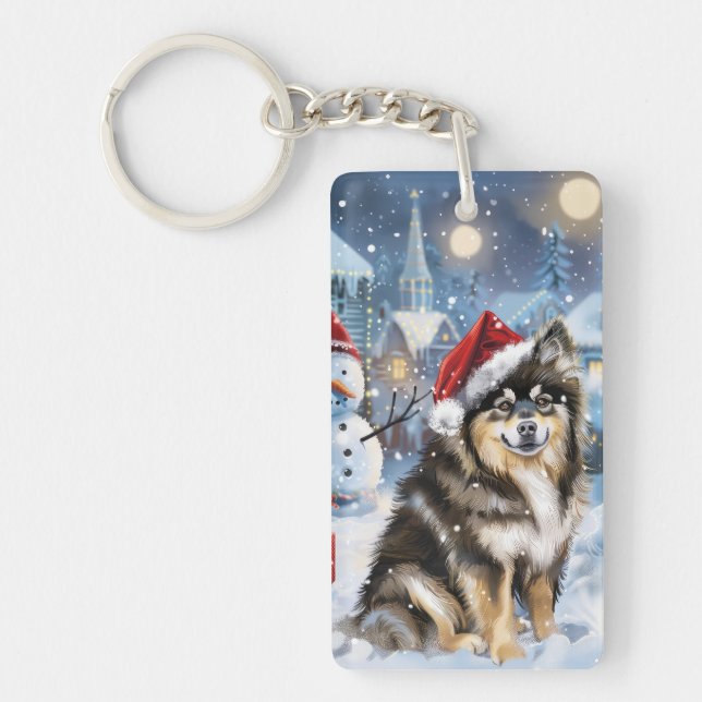 Porte-clefs Lapphund finlandais Winter Wonderland Noël Joie (Devant)