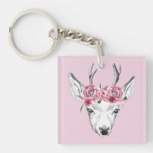 Porte-clefs L'aquarelle fleurit des cerfs communs