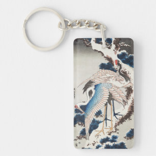 Porte-clefs L'art japonais de Hokusai Deux grues pin enneigé