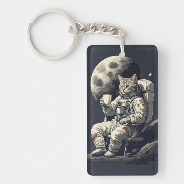 Porte-clefs L'astronaute Chat ayant une coupe de café (Devant)