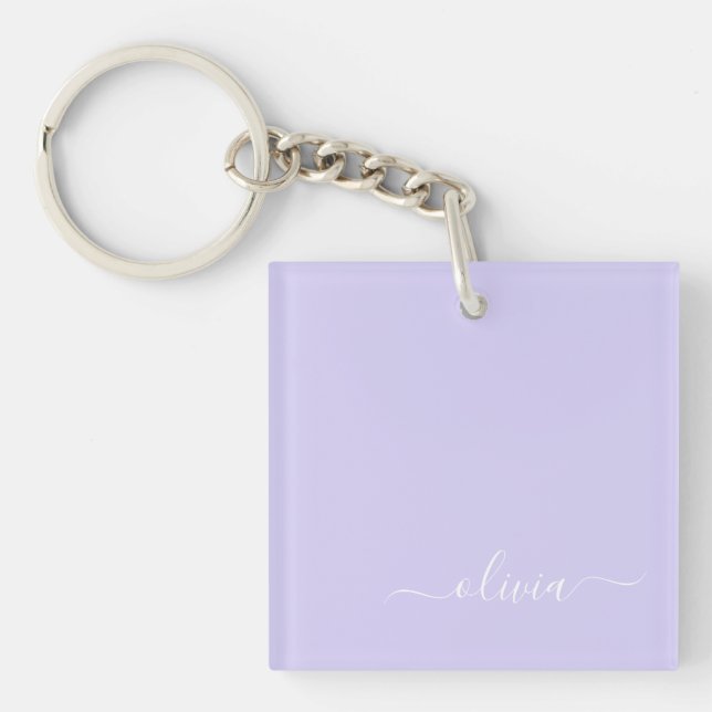 Porte-clefs Lavande Purple Script Moderne Fille Monogramme Nom (Devant)