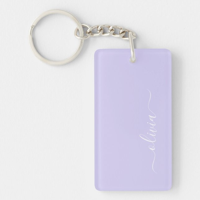 Porte-clefs Lavande Purple Script Moderne Fille Monogramme Nom (Devant)