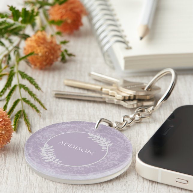 Porte-clefs Lavender Elegant Damask Porte - clé personnalisé (Devant droit)