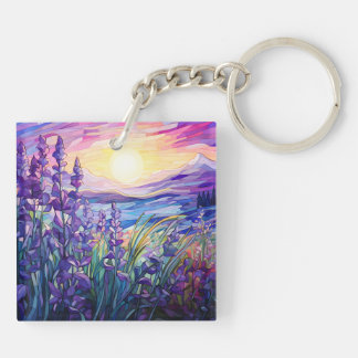 Porte-clefs Lavender in field, mountain background keychain