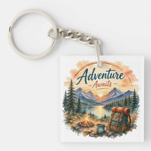 Porte-clefs L'aventure Attend Lac de Montagne Camping Coucher 
