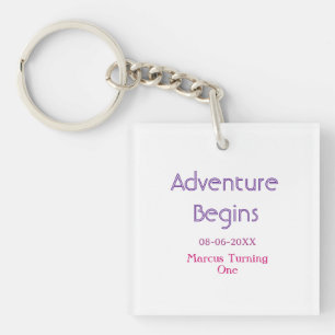 Porte-clefs L'aventure commence date nom 1er anniversaire simp