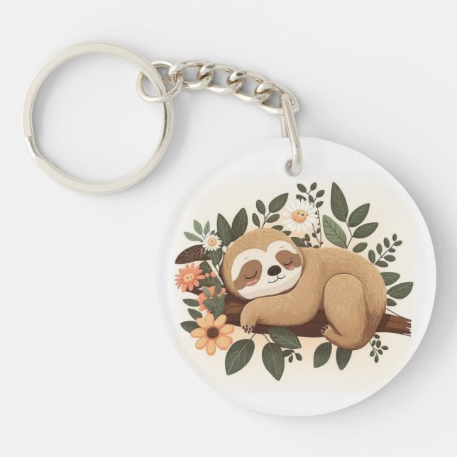 Porte-clefs Lazy sloth sleeping on a branch cartoon            (Devant)