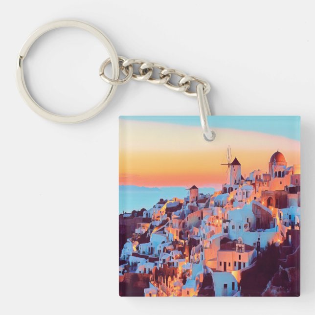 Porte-clefs ldp SANTORINI - panorama - par nuit (Devant)