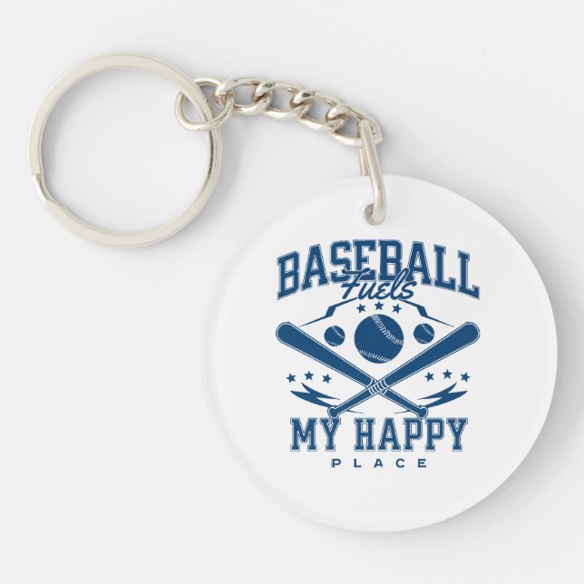 Porte-clefs Le baseball alimente mon endroit heureux (Devant)