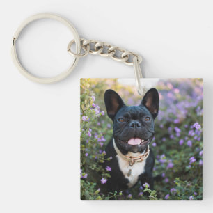 Porte-clefs Le Bulldog français en fleurs