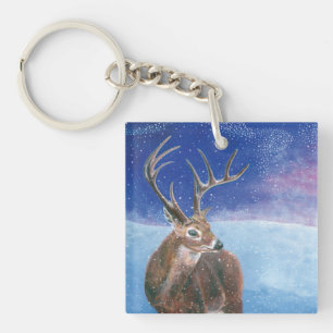 Porte-clefs Le cerf rouge Cervus elaphus et paysage d'hiver