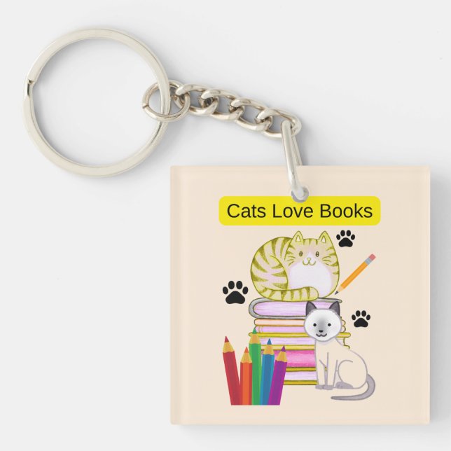 Porte-clefs Le chat aime les livres (Devant)
